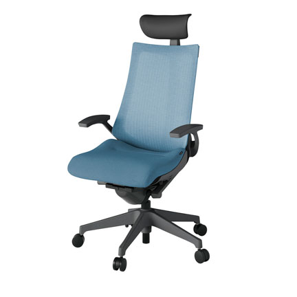 アクト2 KJ-475JEF-W2B4 メッシュバック テクスチャード 固定肘 ヘッドサポート ( ビニール ) ナイロンキャスター[ ベースカラー: W2 張地カラー: B4 / ダックブルー  ]