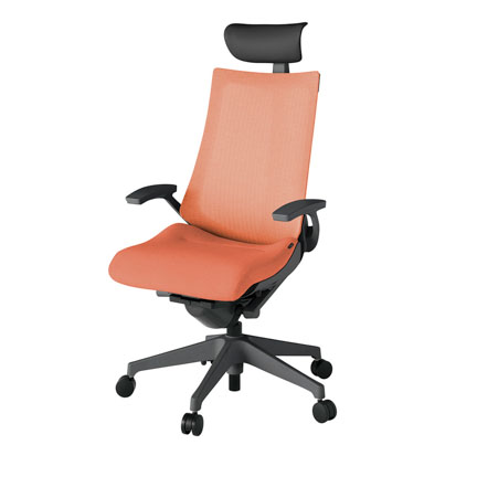 アクト2 KJ-475JEF-W2D4 メッシュバック テクスチャード 固定肘 ヘッドサポート ( ビニール ) ナイロンキャスター[ ベースカラー: W2 張地カラー: D4 / パーシモオレンジ  ]