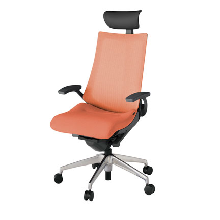 アクト2 KJ-475JEF-ZDD4 メッシュバック テクスチャード 固定肘 ヘッドサポート ( ビニール ) ナイロンキャスター[ ベースカラー: ZD 張地カラー: D4 / パーシモオレンジ  ]