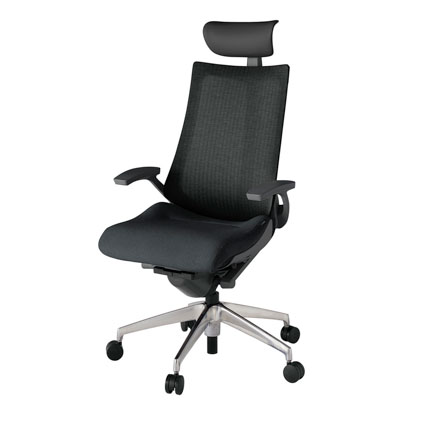 アクト2 KJ-475JEF-ZDT1 メッシュバック テクスチャード 固定肘 ヘッドサポート ( ビニール ) ナイロンキャスター[ ベースカラー: ZD 張地カラー: T1 / ブラック  ]