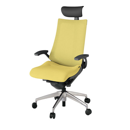 アクト2 KJ-475JEF-ZDU6 メッシュバック テクスチャード 固定肘 ヘッドサポート ( ビニール ) ナイロンキャスター[ ベースカラー: ZD 張地カラー: U6 / カナリアイエロー  ]