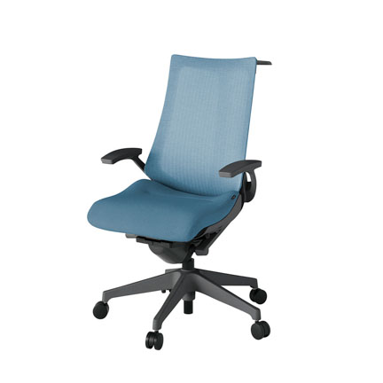 アクト2 KJ-475JEH-W2B4 メッシュバック テクスチャード 固定肘 ハンガーナイロンキャスター[ ベースカラー: W2 張地カラー: B4 / ダックブルー  ]