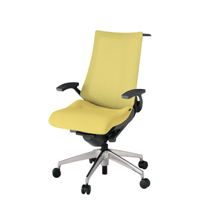 アクト2 KJ-475JEH-ZDU6 メッシュバック テクスチャード 固定肘 ハンガーナイロンキャスター[ ベースカラー: ZD 張地カラー: U6 / カナリアイエロー  ]