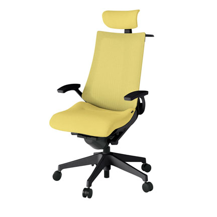 アクト2 KJ-475JEX-T1U6 メッシュバック テクスチャード 固定肘 ヘッドサポート ( クロス ) ハンガー ナイロンキャスター[ ベースカラー: T1 張地カラー: U6 / カナリアイエロー  ]