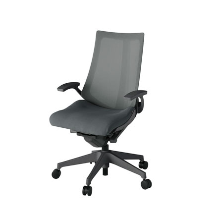 アクト2 KJ-475JV-W2C3 メッシュバック プレーン 固定肘 ナイロンキャスター[ ベースカラー: W2 張地カラー: C3 / ダークグレー  ]