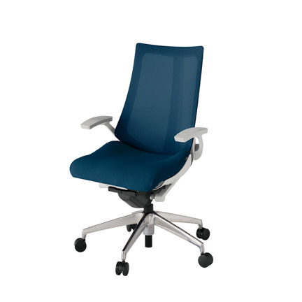 アクト2 KJ-475JV-ZNB2 メッシュバック プレーン 固定肘 ナイロンキャスター[ ベースカラー: ZN 張地カラー: B2 / ネイビーブルー  ]