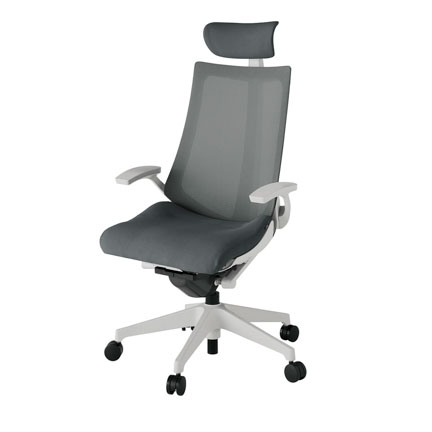 アクト2 KJ-475JVE-GNC3 メッシュバック プレーン 固定肘 ヘッドサポート ( クロス ) ナイロンキャスター[ ベースカラー: GN 張地カラー: C3 / ダークグレー  ]