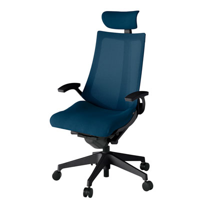 アクト2 KJ-475JVE-T1B2 メッシュバック プレーン 固定肘 ヘッドサポート ( クロス ) ナイロンキャスター[ ベースカラー: T1 張地カラー: B2 / ネイビーブルー  ]
