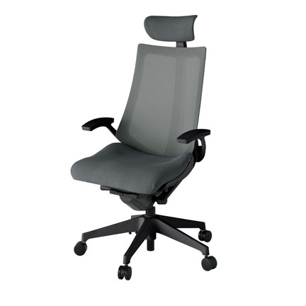 アクト2 KJ-475JVE-T1C3 メッシュバック プレーン 固定肘 ヘッドサポート ( クロス ) ナイロンキャスター[ ベースカラー: T1 張地カラー: C3 / ダークグレー  ]