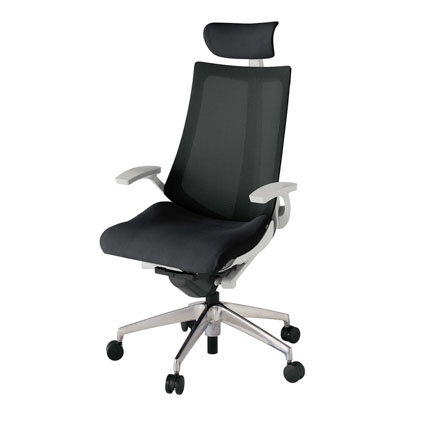 アクト2 KJ-475JVE-ZNT1 メッシュバック プレーン 固定肘 ヘッドサポート ( クロス ) ナイロンキャスター[ ベースカラー: ZN 張地カラー: T1 / ブラック  ]