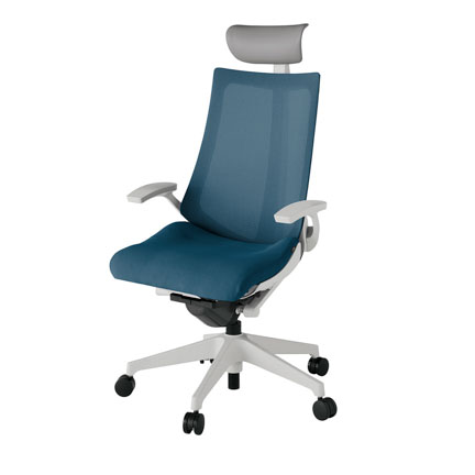 アクト2 KJ-475JVF-GNN3 メッシュバック プレーン 固定肘 ヘッドサポート ( ビニール ) ナイロンキャスター[ ベースカラー: GN 張地カラー: N3 / ライトインディゴ  ]