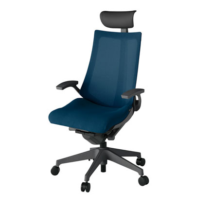 アクト2 KJ-475JVF-W2B2 メッシュバック プレーン 固定肘 ヘッドサポート ( ビニール ) ナイロンキャスター[ ベースカラー: W2 張地カラー: B2 / ネイビーブルー  ]