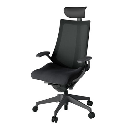 アクト2 KJ-475JVF-W2T1 メッシュバック プレーン 固定肘 ヘッドサポート ( ビニール ) ナイロンキャスター[ ベースカラー: W2 張地カラー: T1 / ブラック  ]