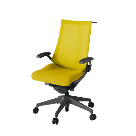 アクト2 KJ-475JVH-W2U5 メッシュバック プレーン 固定肘 ハンガーナイロンキャスター[ ベースカラー: W2 張地カラー: U5 / ストロングイエロー  ]