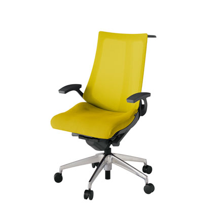 アクト2 KJ-475JVH-ZDU5 メッシュバック プレーン 固定肘 ハンガーナイロンキャスター[ ベースカラー: ZD 張地カラー: U5 / ストロングイエロー  ]