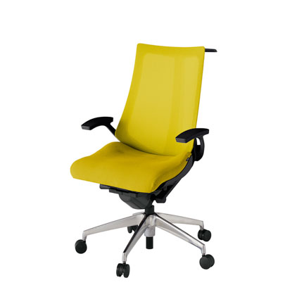 アクト2 KJ-475JVH-ZTU5 メッシュバック プレーン 固定肘 ハンガーナイロンキャスター[ ベースカラー: ZT 張地カラー: U5 / ストロングイエロー  ]