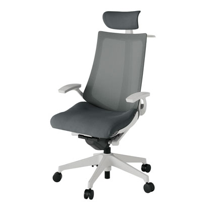 アクト2 KJ-475JVX-GNC3 メッシュバック プレーン 固定肘 ヘッドサポート ( クロス ) ハンガー ナイロンキャスター[ ベースカラー: GN 張地カラー: C3 / ダークグレー  ]
