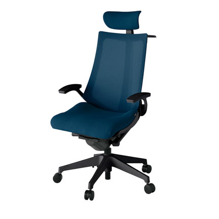 アクト2 KJ-475JVX-T1B2 メッシュバック プレーン 固定肘 ヘッドサポート ( クロス ) ハンガー ナイロンキャスター[ ベースカラー: T1 張地カラー: B2 / ネイビーブルー  ]