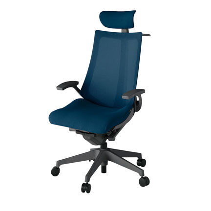 アクト2 KJ-475JVX-W2B2 メッシュバック プレーン 固定肘 ヘッドサポート ( クロス ) ハンガー ナイロンキャスター[ ベースカラー: W2 張地カラー: B2 / ネイビーブルー  ]