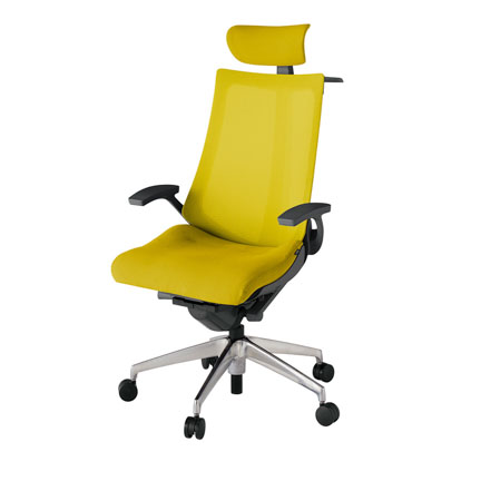 アクト2 KJ-475JVX-ZDU5 メッシュバック プレーン 固定肘 ヘッドサポート ( クロス ) ハンガー ナイロンキャスター[ ベースカラー: ZD 張地カラー: U5 / ストロングイエロー  ]