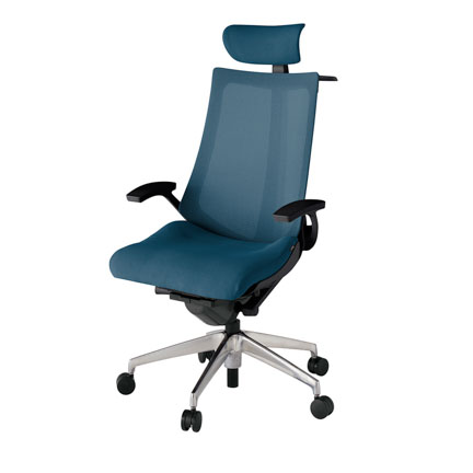 アクト2 KJ-475JVX-ZTN3 メッシュバック プレーン 固定肘 ヘッドサポート ( クロス ) ハンガー ナイロンキャスター[ ベースカラー: ZT 張地カラー: N3 / ライトインディゴ  ]