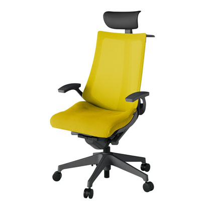 アクト2 KJ-475JVY-W2U5 メッシュバック プレーン 固定肘 ヘッドサポート ( ビニール ) ハンガー ナイロンキャスター[ ベースカラー: W2 張地カラー: U5 / ストロングイエロー  ]