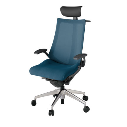 アクト2 KJ-475JVY-ZDN3 メッシュバック プレーン 固定肘 ヘッドサポート ( ビニール ) ハンガー ナイロンキャスター[ ベースカラー: ZD 張地カラー: N3 / ライトインディゴ  ]