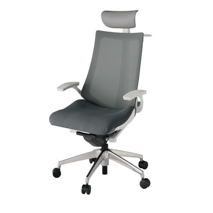 アクト2 KJ-475JVY-ZNC3 メッシュバック プレーン 固定肘 ヘッドサポート ( ビニール ) ハンガー ナイロンキャスター[ ベースカラー: ZN 張地カラー: C3 / ダークグレー  ]