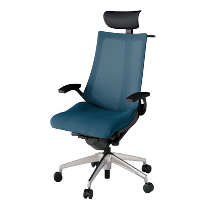 アクト2 KJ-475JVY-ZTN3 メッシュバック プレーン 固定肘 ヘッドサポート ( ビニール ) ハンガー ナイロンキャスター[ ベースカラー: ZT 張地カラー: N3 / ライトインディゴ  ]