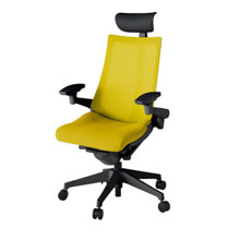 アクト2 KJ-477JVF-T1U5 メッシュバック プレーン 可動肘 ヘッドサポート ( ビニール ) ナイロンキャスター[ ベースカラー: T1 張地カラー: U5 / ストロングイエロー  ]