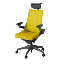 アクト2 KJ-477JVF-W2U5 メッシュバック プレーン 可動肘 ヘッドサポート ( ビニール ) ナイロンキャスター[ ベースカラー: W2 張地カラー: U5 / ストロングイエロー  ]