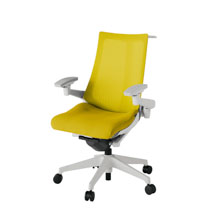 アクト2 KJ-477JVH-GNU5 メッシュバック プレーン 可動肘 ハンガーナイロンキャスター[ ベースカラー: GN 張地カラー: U5 / ストロングイエロー  ]