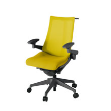 アクト2 KJ-477JVH-W2U5 メッシュバック プレーン 可動肘 ハンガーナイロンキャスター[ ベースカラー: W2 張地カラー: U5 / ストロングイエロー  ]