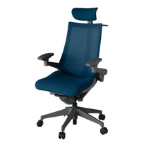 アクト2 KJ-477JVX-W2B2 メッシュバック プレーン 可動肘 ヘッドサポート ( クロス ) ハンガー ナイロンキャスター[ ベースカラー: W2 張地カラー: B2 / ネイビーブルー  ]