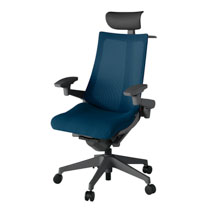 アクト2 KJ-477JVY-W2B2 メッシュバック プレーン 可動肘 ヘッドサポート ( ビニール ) ハンガー ナイロンキャスター[ ベースカラー: W2 張地カラー: B2 / ネイビーブルー  ]