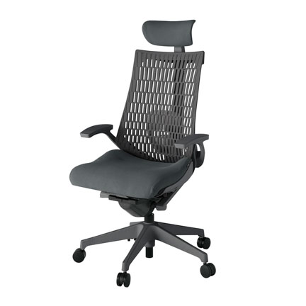 アクト2 KJ425PSEW2C3W2 エラストマバック プレーン ランバーサポート 固定肘 ヘッドサポート ( クロス ) ナイロンキャスター[ ベースカラー: W2 張地カラー: C3 / ダークグレー  ]