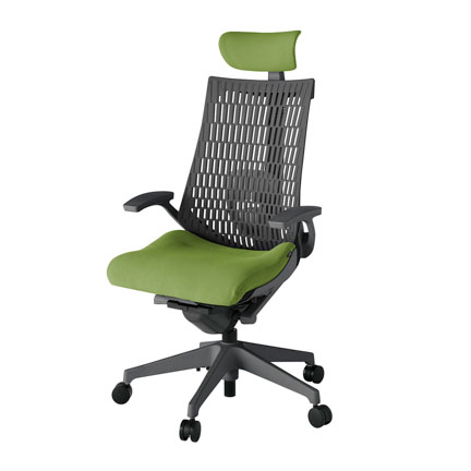 アクト2 KJ425PSEW2Q7W2 エラストマバック プレーン ランバーサポート 固定肘 ヘッドサポート ( クロス ) ナイロンキャスター[ ベースカラー: W2 張地カラー: Q7 / グラスグリーン  ]