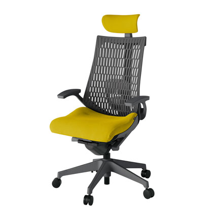 アクト2 KJ425PSEW2U5W2 エラストマバック プレーン ランバーサポート 固定肘 ヘッドサポート ( クロス ) ナイロンキャスター[ ベースカラー: W2 張地カラー: U5 / ストロングイエロー  ]