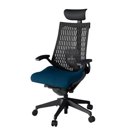 アクト2 KJ425PSFT1B2T1 エラストマバック プレーン ランバーサポート 固定肘 ヘッドサポート ( ビニール ) ナイロンキャスター[ ベースカラー: T1 張地カラー: B2 / ネイビーブルー  ]