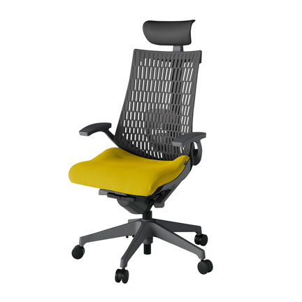 アクト2 KJ425PSFW2U5W2 エラストマバック プレーン ランバーサポート 固定肘 ヘッドサポート ( ビニール ) ナイロンキャスター[ ベースカラー: W2 張地カラー: U5 / ストロングイエロー  ]