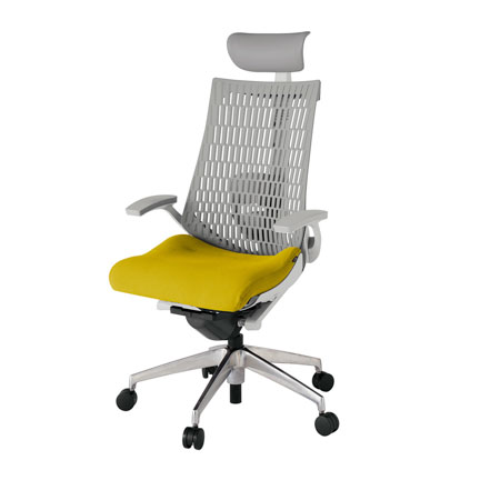 アクト2 KJ425PSFZNU5T6 エラストマバック プレーン ランバーサポート 固定肘 ヘッドサポート ( ビニール ) ナイロンキャスター[ ベースカラー: ZN 張地カラー: U5 / ストロングイエロー  ]