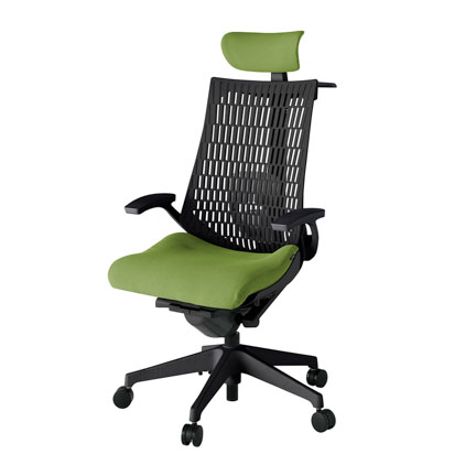 アクト2 KJ425PSXT1Q7T1 エラストマバック プレーン ランバーサポート 固定肘 ヘッドサポート ( クロス ) ハンガー ナイロンキャスター[ ベースカラー: T1 張地カラー: Q7 / グラスグリーン  ]