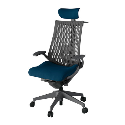 アクト2 KJ425PSXW2B2W2 エラストマバック プレーン ランバーサポート 固定肘 ヘッドサポート ( クロス ) ハンガー ナイロンキャスター[ ベースカラー: W2 張地カラー: B2 / ネイビーブルー  ]