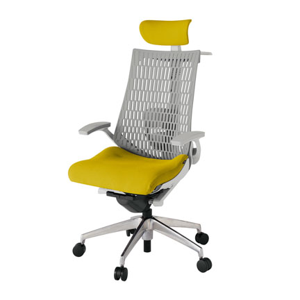 アクト2 KJ425PSXZNU5T6 エラストマバック プレーン ランバーサポート 固定肘 ヘッドサポート ( クロス ) ハンガー ナイロンキャスター[ ベースカラー: ZN 張地カラー: U5 / ストロングイエロー  ]