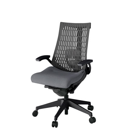 アクト2 KJ425SA-T1T3W2 エラストマバック テクスチャード ランバーサポート 固定肘 ナイロンキャスター[ ベースカラー: T1 張地カラー: T3W2 / ダークグレー  ]