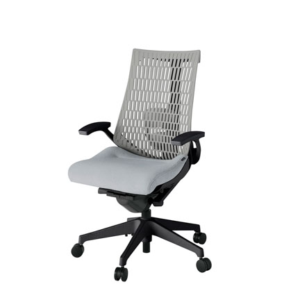 アクト2 KJ425SA-T1T7T6 エラストマバック テクスチャード ランバーサポート 固定肘 ナイロンキャスター[ ベースカラー: T1 張地カラー: T7T6 / ホワイトグレー  ]