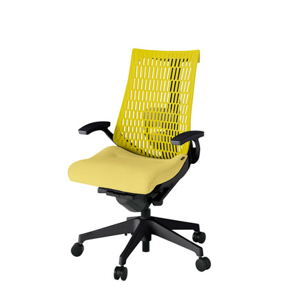 アクト2 KJ425SA-T1U6U5 エラストマバック テクスチャード ランバーサポート 固定肘 ナイロンキャスター[ ベースカラー: T1 張地カラー: U6U5 / イエロー  ]