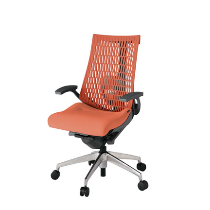 アクト2 KJ425SA-ZDD4D4 エラストマバック テクスチャード ランバーサポート 固定肘 ナイロンキャスター [ ベースカラー: ZD 張地カラー: D4D4 / パーシモオレンジ  ]