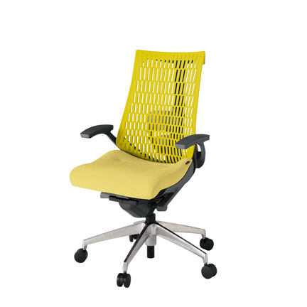 アクト2 KJ425SA-ZDU6U5 エラストマバック テクスチャード ランバーサポート 固定肘 ナイロンキャスター [ ベースカラー: ZD 張地カラー: U6U5 / イエロー  ]