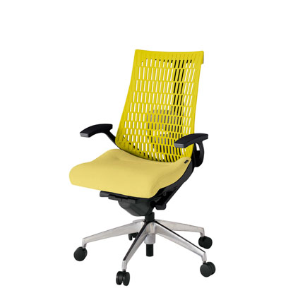 アクト2 KJ425SA-ZTU6U5 エラストマバック テクスチャード ランバーサポート 固定肘 ナイロンキャスター [ ベースカラー: ZT 張地カラー: U6U5 / イエロー  ]